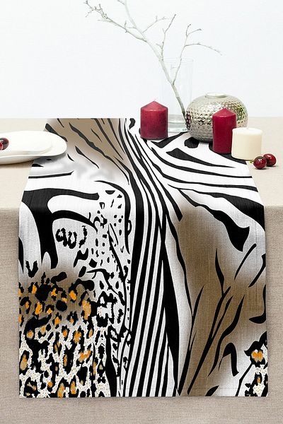 Realhomes Zebra Leopard Patterned Digital Printed Modern Stitched Raschel Knitted Runner