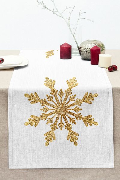 Realhomes Gold Look Snowflake Patterned 3D Modern Stitched Raschel Knitted Runner