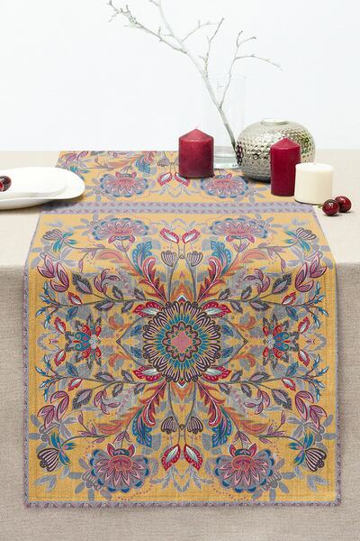 Realhomes Etnik Motifli Dijital Baskılı Modern Dikişli Raşel Örme Runner