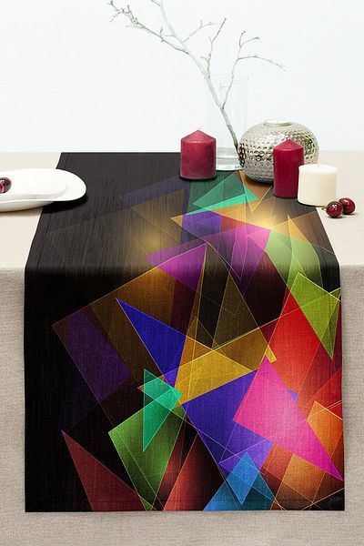 Realhomes Special Design Digital Printed Modern Stitched Raschel Knitted Runner with Colorful Triangle Figure