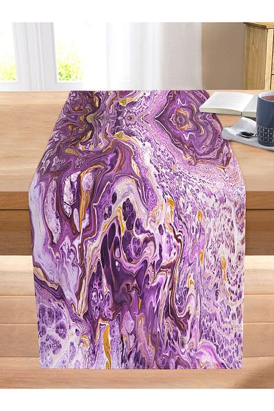 Realhomes Digital Printed Modern Stitched Raschel Knitted Runner with Ebru Motif