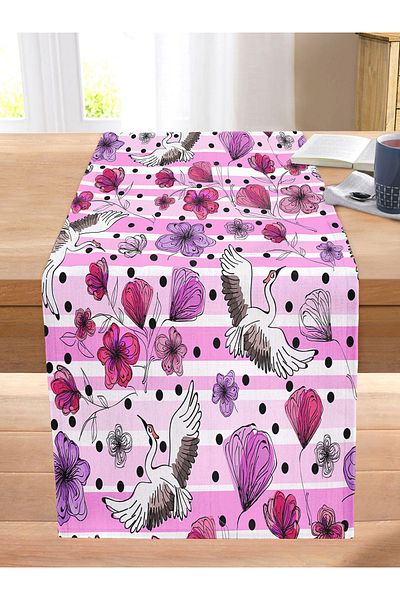 Realhomes Stork And Flower Patterned Digital Printed Special Design Modern Stitched Raschel Knitted Runner
