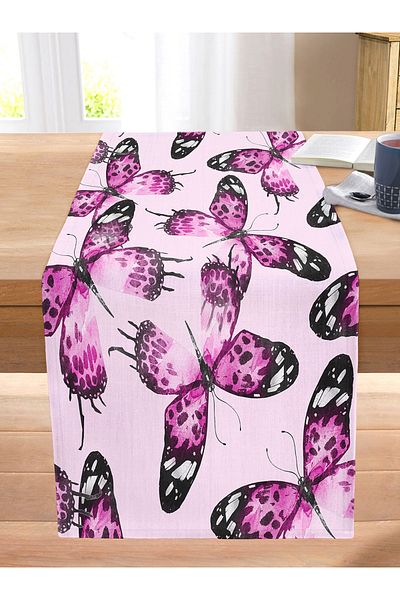 Realhomes Purple Butterfly Motif Digital Printed Modern Stitched Raschel Knitted Runner