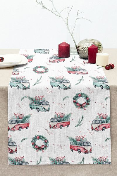 Realhomes Christmas Themed Car Design Digital Printed Decorative Stitched Raschel Knitted Runner