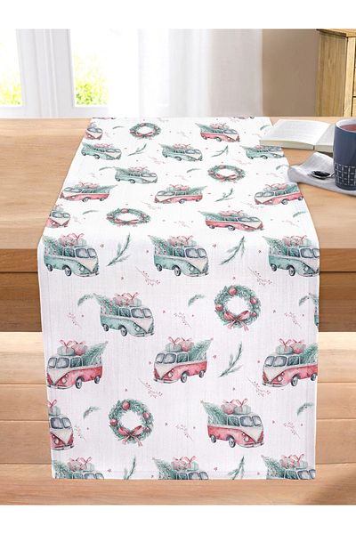 Realhomes Christmas Themed Car Design Digital Printed Decorative Stitched Raschel Knitted Runner
