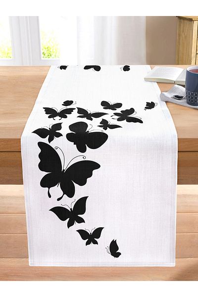 Realhomes Modern Butterfly Digital Printed Decorative Stitched Raschel Knitted Runner