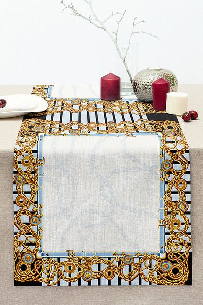 Realhomes Chain Patterned Special Design Digital Printed Modern Stitched Raschel Knitted Runner