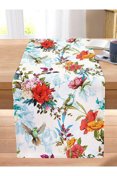 Realhomes Decorative Stitched Raschel Knitted Runner with Ebabil Bird Drawing