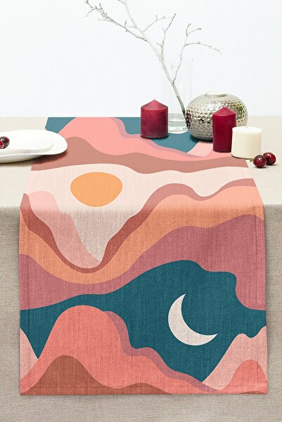 Realhomes عداء راشيل محبوك حديث مطبوع رقميًا على شكل قمر وشمس على خلفية بألوا...