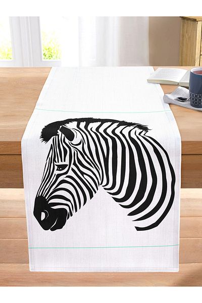 Realhomes Zebra Figured Digital Printed Modern Stitched Raschel Knitted Runner