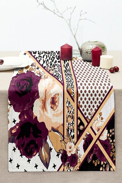 Realhomes Leopard and Polka Dot Special Design Digital Printed Modern Stitched Raschel Knitted Runner with Flower Motifs on the Floor