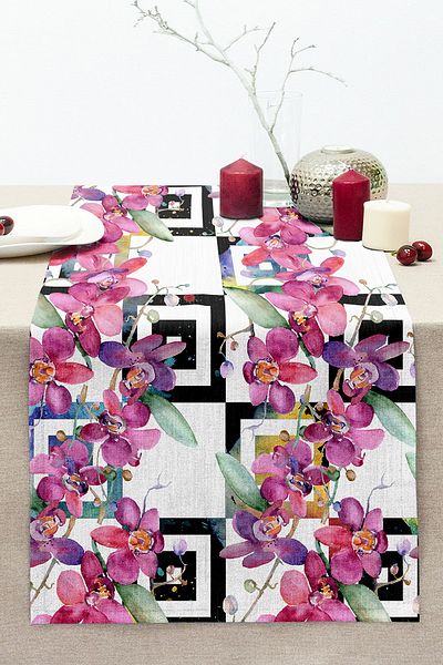 Realhomes Geometric Floral Patterned Special Design Digital Printed Modern Stitched Raschel Knitted Runner on the Floor