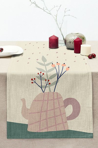 Realhomes Onedraw Drawing Vase with Colorful Background Flower Digital Printed Modern Stitched Raschel Knitted Runner