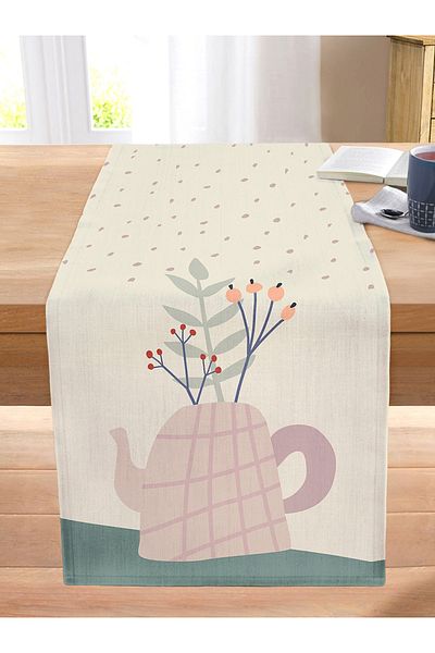 Realhomes Onedraw Drawing Vase with Colorful Background Flower Digital Printed Modern Stitched Raschel Knitted Runner