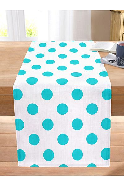 Realhomes Turquoise Polka Dot Digital Printed Decorative Stitched Raschel Knitted Runner