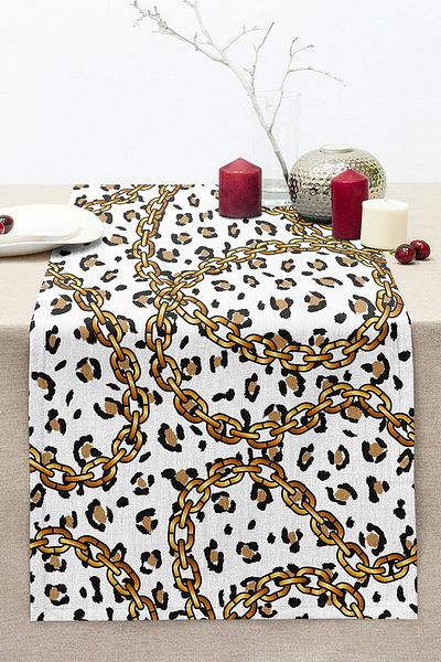 Realhomes Leopard And Chain Patterned Special Design Digital Printed Modern Stitched Raschel Knitted Runner