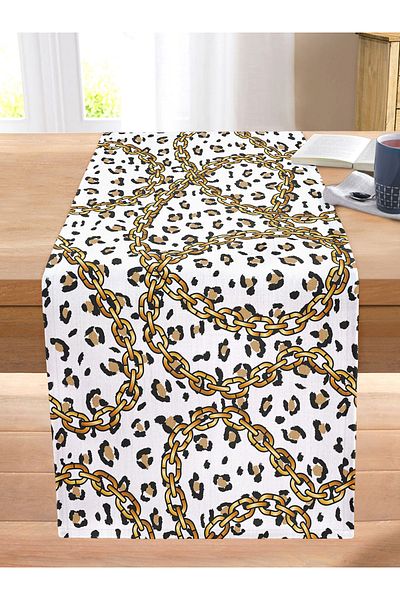 Realhomes Leopard And Chain Patterned Special Design Digital Printed Modern Stitched Raschel Knitted Runner