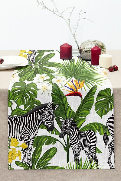 Realhomes Modern Stitched Raschel Knitted Runner with Powder Background Exotic Zebra Design