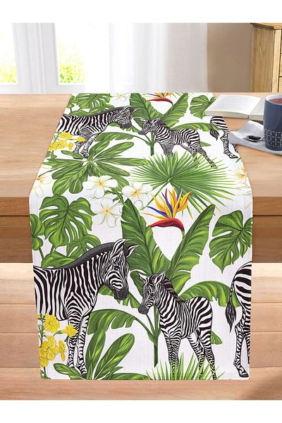 Realhomes Modern Stitched Raschel Knitted Runner with Powder Background Exotic Zebra Design