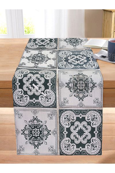 Realhomes Geometric Patterned Digital Printed Modern Stitched Raschel Knitted Runner on Colorful Background