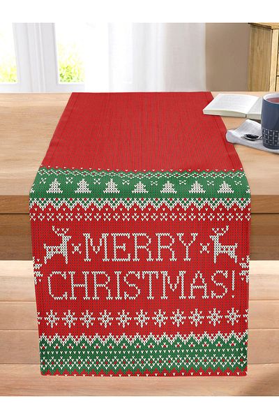Realhomes Merry Christmas Motif Digital Printed Stitched Raschel Knitted Runner