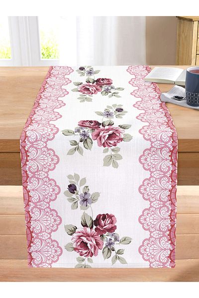 Realhomes Burgundy Rose Themed Oriental Motif Decorative Stitched Raschel Knitted Runner