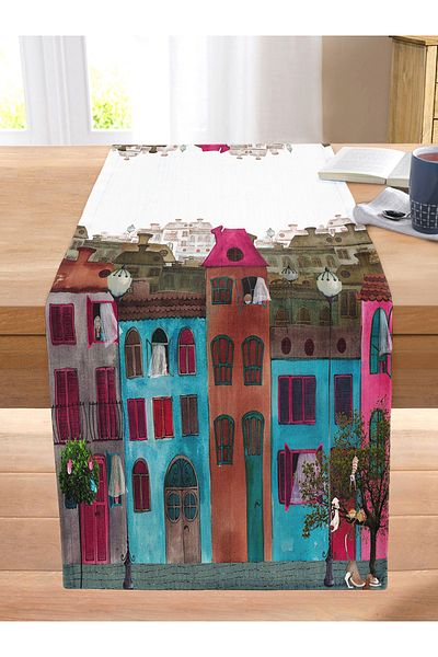 Realhomes Home Motif Digital Printed Decorative Stitched Raschel Knitted Runner