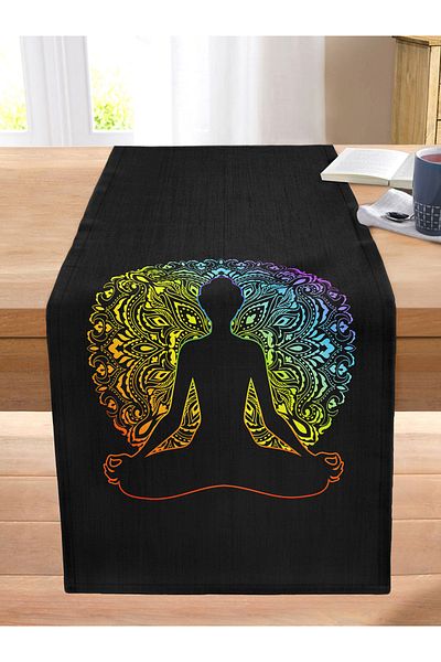 Realhomes Far East Yoga Pattern - Black Knitted Runner with Rainbow Motif