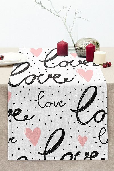 Realhomes Love Printed Pink Heart Modern Stitched Raschel Knitted Runner