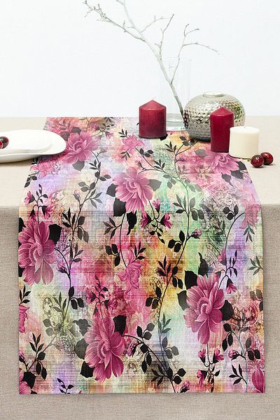Realhomes Special Design Digital Printed Modern Stitched Raschel Knitted Runner with Flower Motifs on Colorful Floor