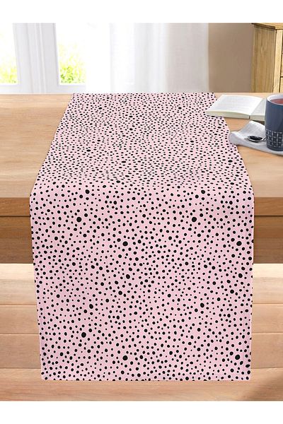 Realhomes Black Polka Dot Patterned Digital Printed Modern Stitched Raschel Knitted Runner on Colorful Background