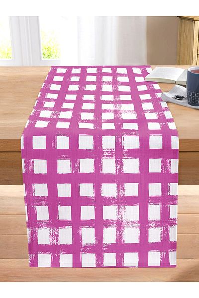 Realhomes Geometric Square Motif Decorative Stitched Raschel Knitted Runner on Navy Blue Background