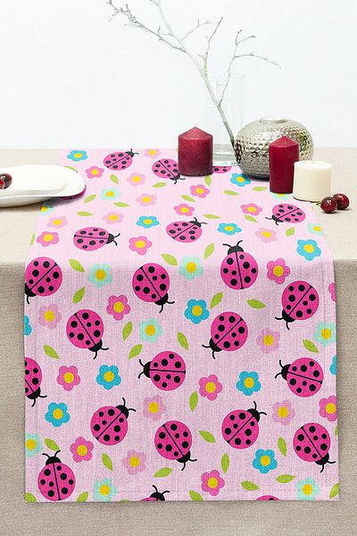 Realhomes Pink Ladybug Special Designed Digital Printed Modern Stitched Raschel Knitted Runner