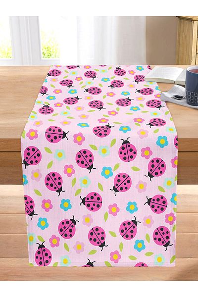 Realhomes Pink Ladybug Special Designed Digital Printed Modern Stitched Raschel Knitted Runner