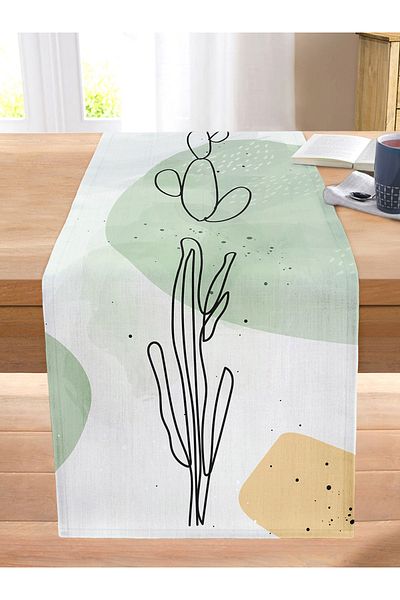 Realhomes Soft Colorful Onedraw Leaf Themed Digital Printed Modern Stitched Raschel Knitted Runner