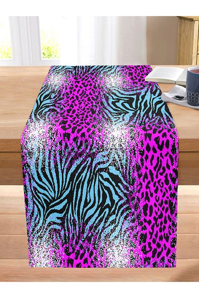 Realhomes Colorful Leopard Patterned Digital Printed Modern Stitched Raschel Knitted Runner