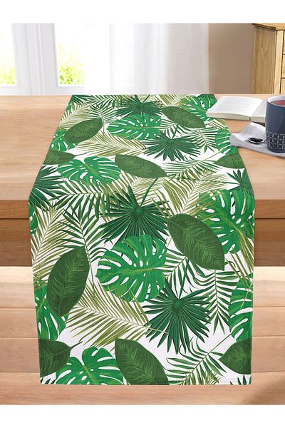 Realhomes Leaf Motif Digital Printed Stitched Raschel Knitted Runner