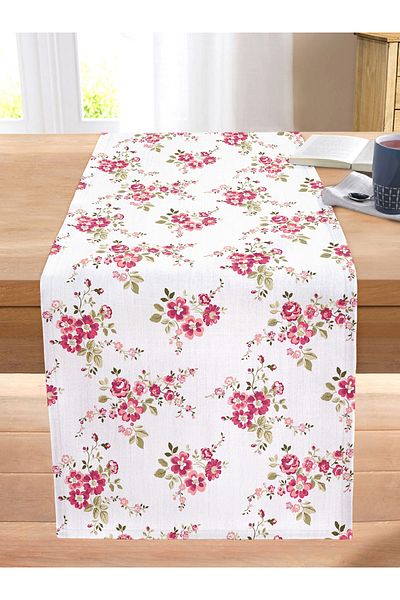 Realhomes White Background Flower Bundles Custom Design Stitched Raschel Knitted Runner