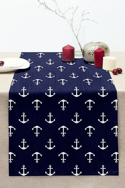 Realhomes Digital Printed Modern Stitched Raschel Knitted Runner with White Anchor Pattern on Colorful Background