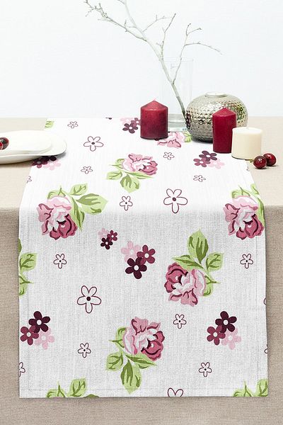 Realhomes Rose Patterned Digital Printed Decorative Stitched Raschel Knitted Runner