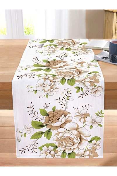 Realhomes Digital Printed Stitched Raschel Knitted Runner with Brown Rose Design