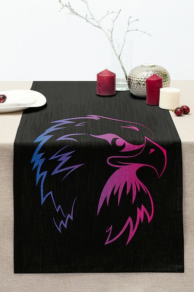 Realhomes Neon Eagle Motif Stitched Raschel Knitted Runner on Black Background