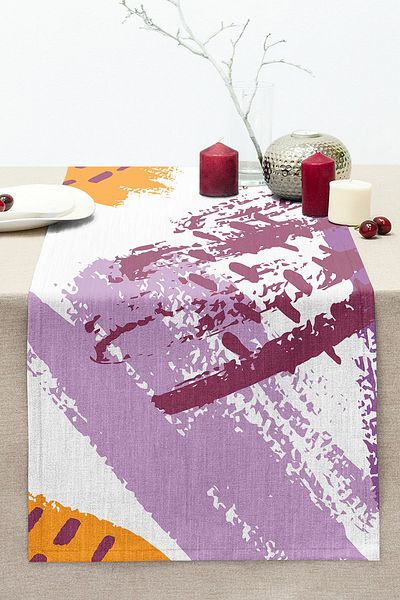 Realhomes Abstract Tarazda Pastel Colored Digital Printed Special Colored Stitched Raschel Knitted Runner