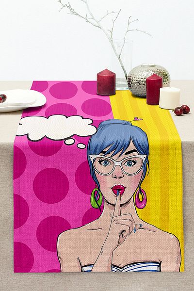 Realhomes Pop Art Digital Printed Decorative Stitched Raschel Knitted Runner