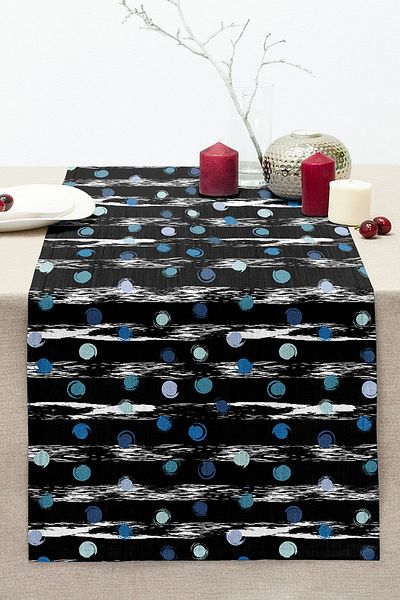 Realhomes Colorful Polka Dot Digital Printed Modern Stitched Raschel Knitted Runner on Black Background