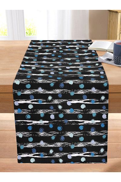 Realhomes Colorful Polka Dot Digital Printed Modern Stitched Raschel Knitted Runner on Black Background