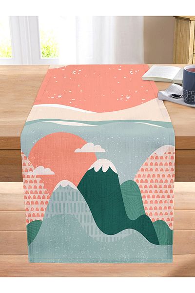 Realhomes Colorful Mountain Motif Digital Printed Modern Stitched Raschel Knitted Runner