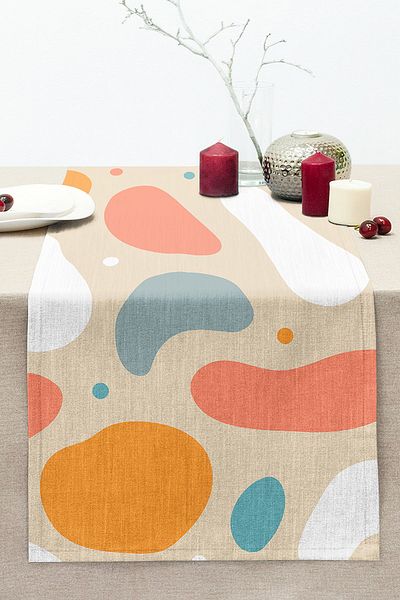 Realhomes Oval Patterns Digital Printed Modern Stitched Raschel Knitted Runner with Onedraw Drawing on Mustard Background