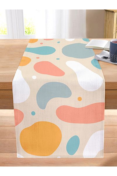 Realhomes Oval Patterns Digital Printed Modern Stitched Raschel Knitted Runner with Onedraw Drawing on Mustard Background