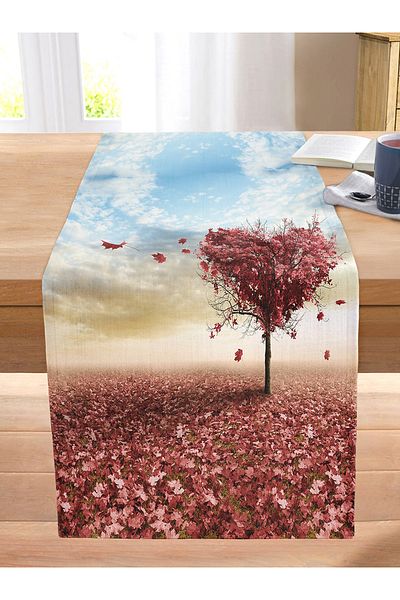 Realhomes Autumn Leaves Motif Digital Printed Modern Stitched Raschel Knitted Runner